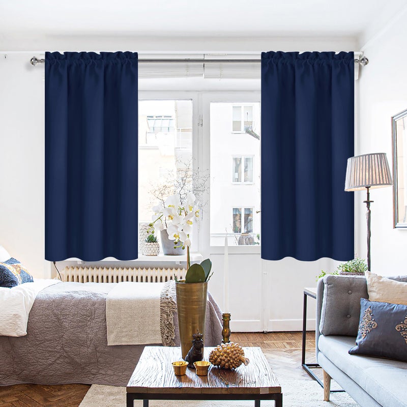DWCN Navy Blue Blackout Curtains for Bedroom 63 Inches Long 2 Panels Set Window Drapes Thermal Insulated Room Darkening Rod Pocket Curtains for Kids Boys Room (W38 x L63 Inch, Navy Blue) - Image 2